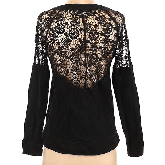 ❤️ 4 /$25 SALE! Pam & Gela Black Lace Sweatshirt Sz Petite XS Open Back Sweater - Picture 3 of 10